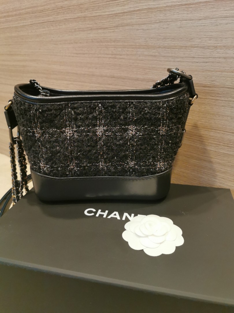 Chanel Gabrielle Small Tweed Black Grey - NOBLEMARS