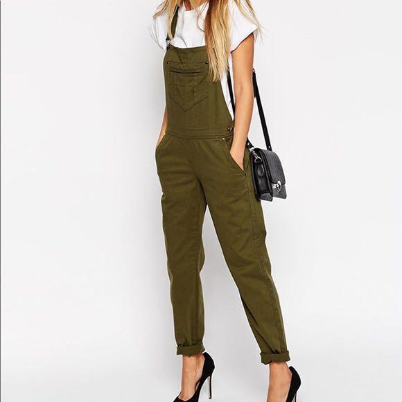 olive green denim jumpsuit