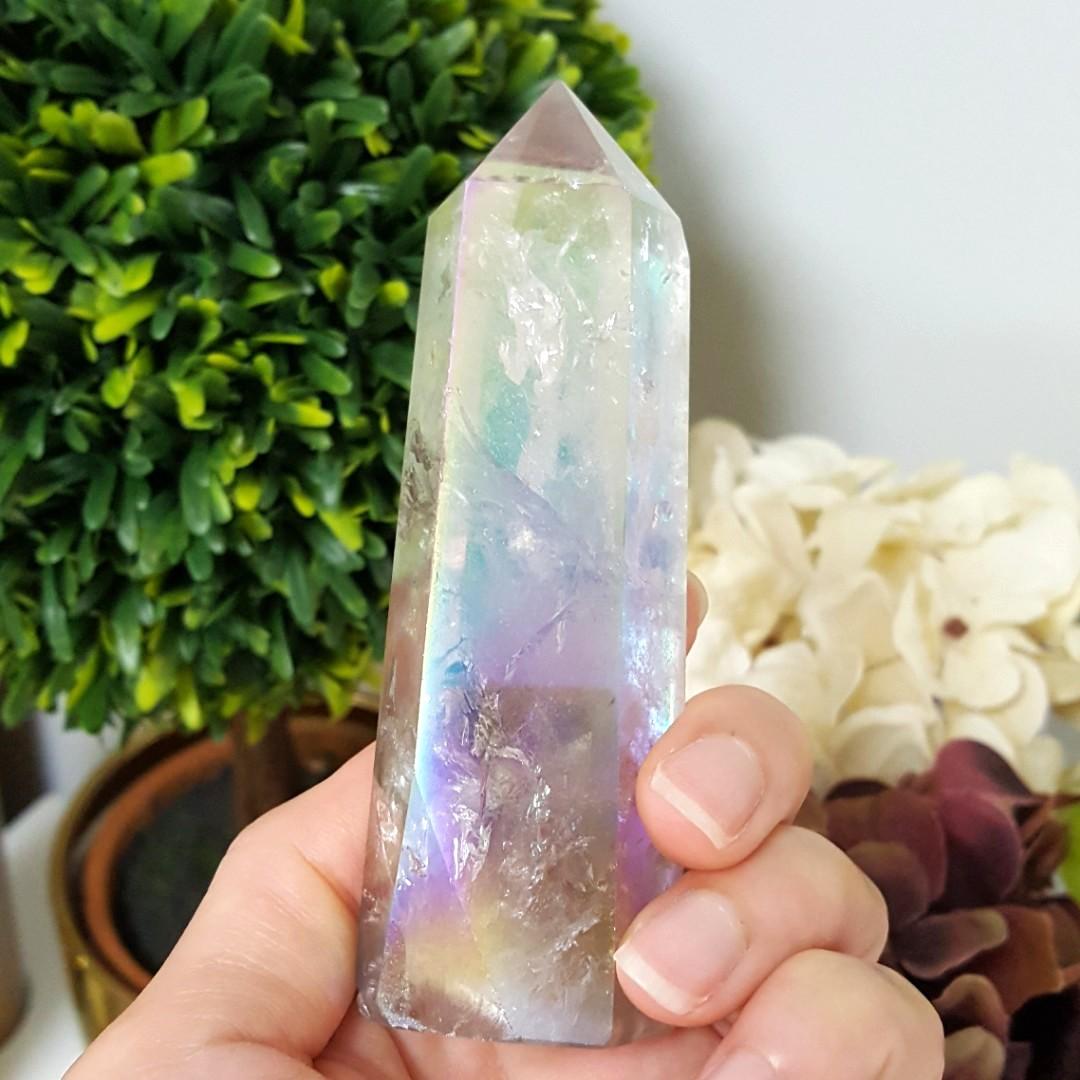 Crystal Angel Opal Aura Clear Quartz Tower Vintage