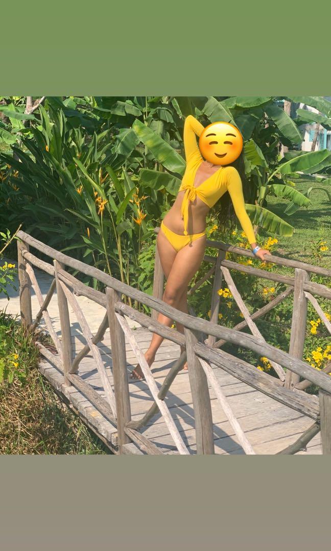 Custom made yellow swimsuit (Category: Bikinis & Swimsuits) located in Quezon City. Submitted by raebaaee (Listing ID 281862648, Image 2). Description: High quality, thick material and with no flaws, only worn once. Long straps so you may criss cross around the waist 34B top Size small bottoms .