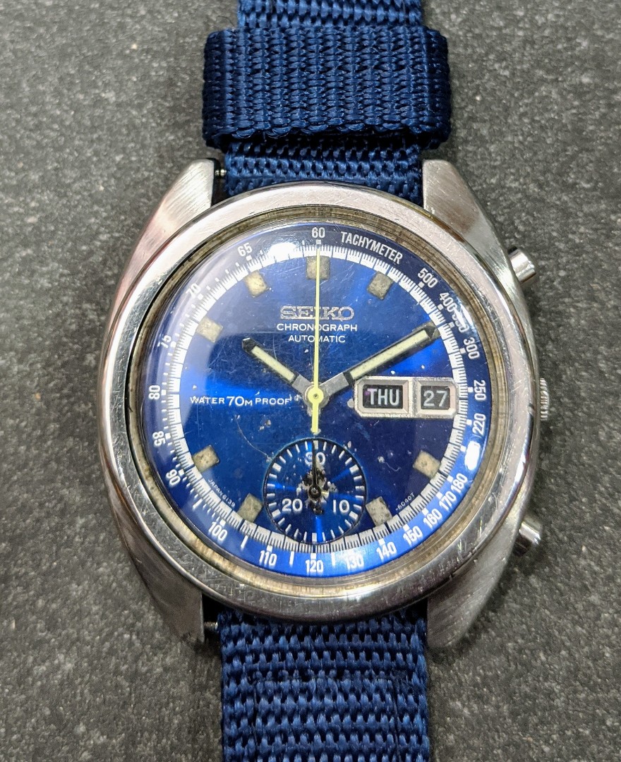 SEIKO 6139-6012 SUNBURST BLUE RARE 70 PROOF DIAL AUTOMATIC CHRONOGRAPH,  Luxury, Watches on Carousell