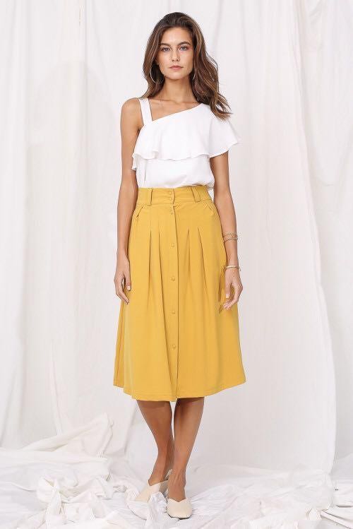 mustard yellow button down skirt