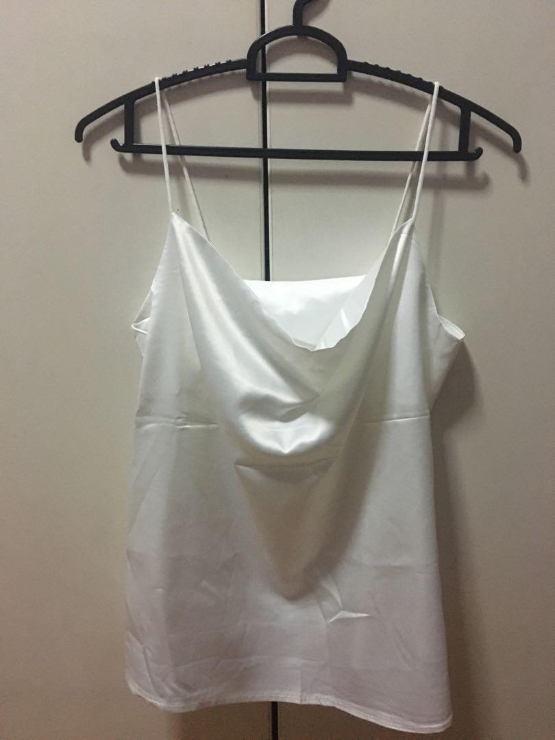 white satin cowl neck top