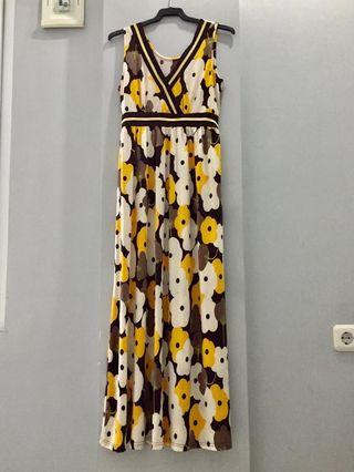 Yellow Floral Long Dress #promodressaja