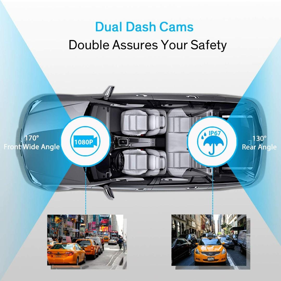 Peztio Dual Dash Cam Front and Rear 1080P 3 Inch Car Dashboard Camera 