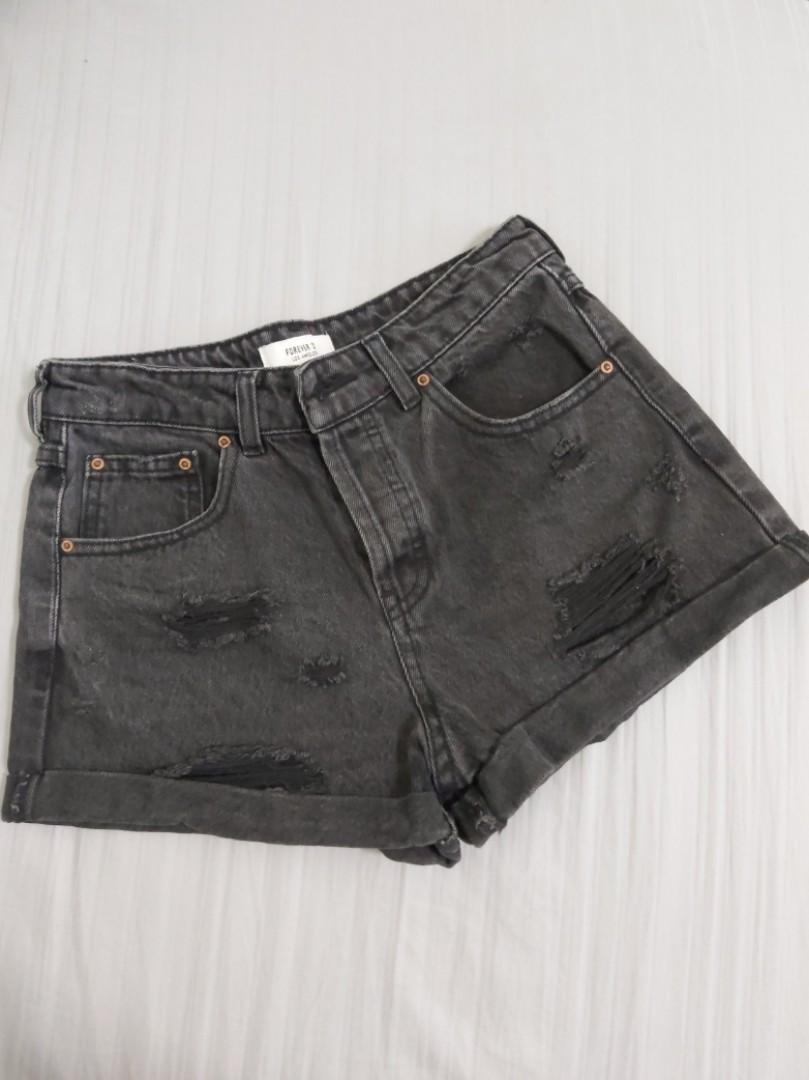 Forever 21 Black Ripped Jean Shorts 