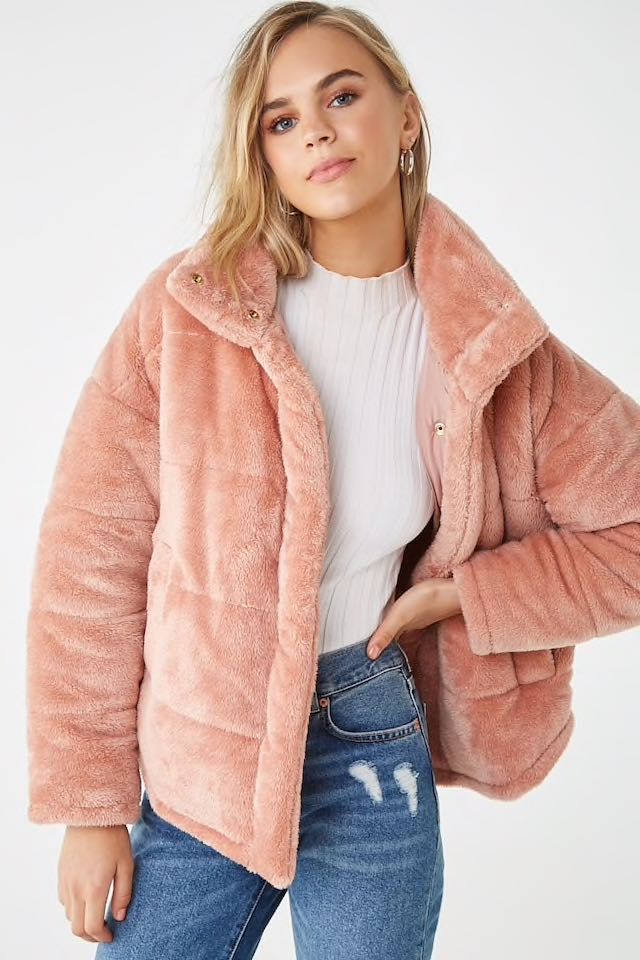 Pink Faux Fur Jacket-gemektower.com.vn