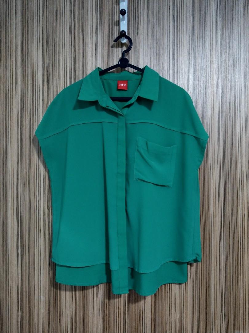 Green Blouse, Women's Fashion, Tops, Blouses on Carousell