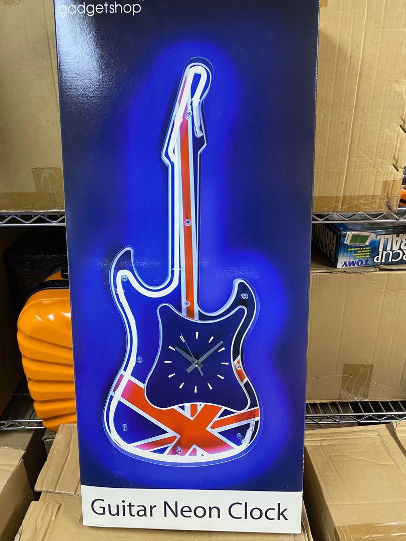 Guitar Neon Clock, 傢俬＆家居, 家居裝飾, 時鐘 Carousell
