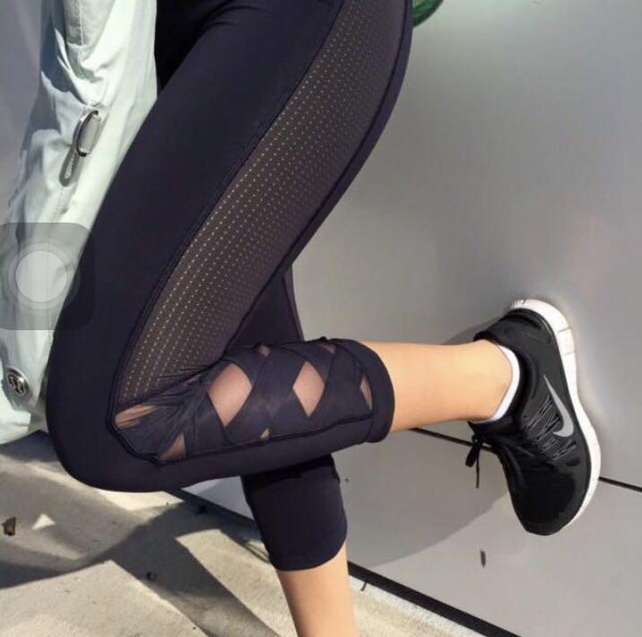 Lululemon Var-city Sexy Black Cross Side Sheer Mesh Running Sports Legging  Pant