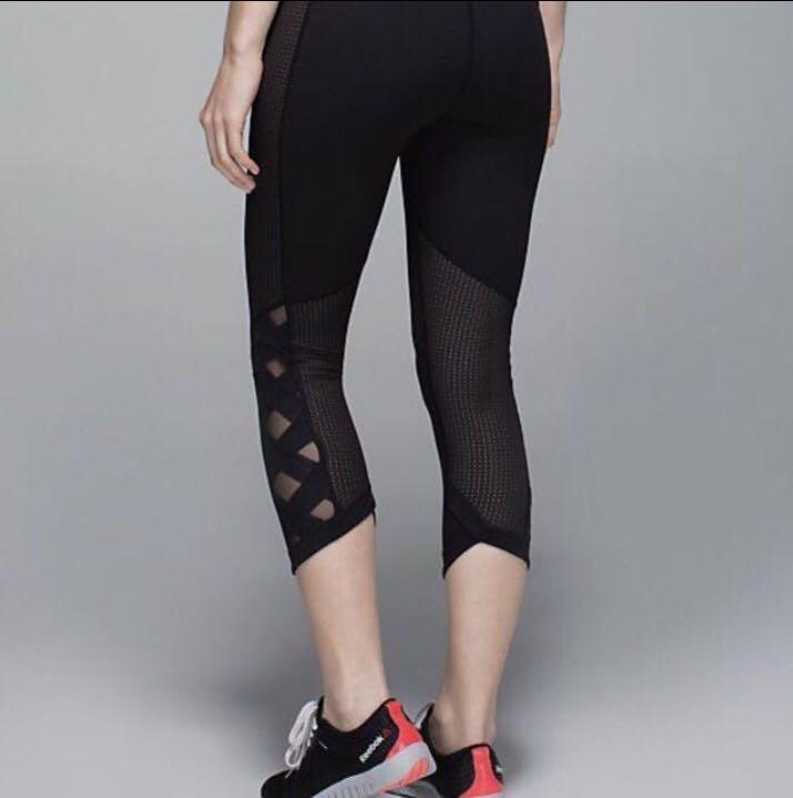 Lululemon Var-city Sexy Black Cross Side Sheer Mesh Running Sports Legging  Pant