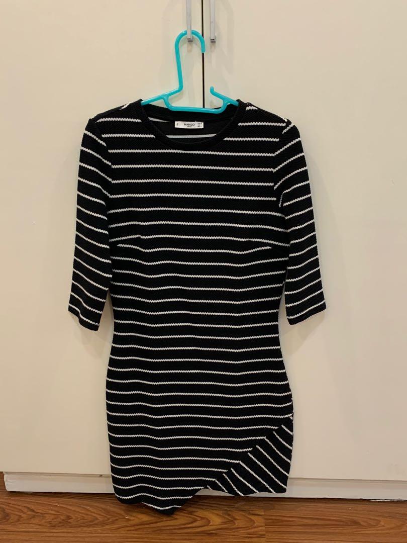 mango black and white striped dress