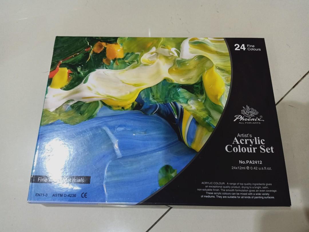 Phoenix Artist's Acrylic Colour Set 24 Fine Colours, Desain & Kerajinan ...