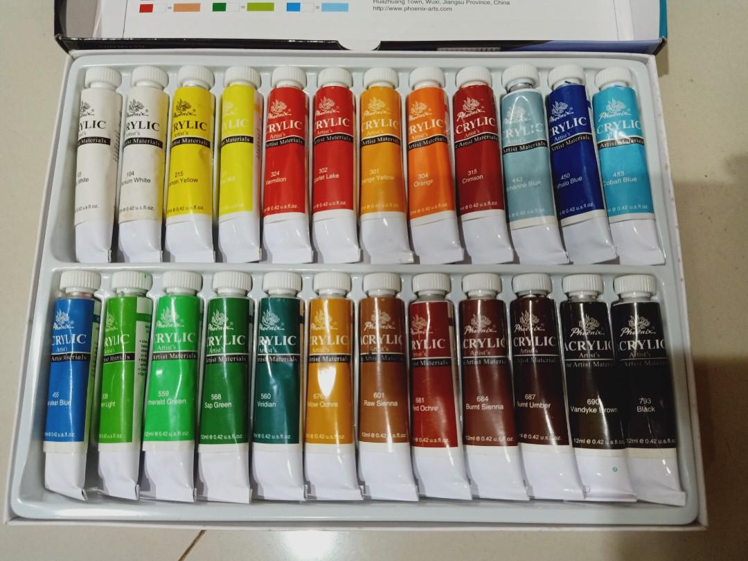 Phoenix Artist's Acrylic Colour Set 24 Fine Colours, Desain & Kerajinan ...