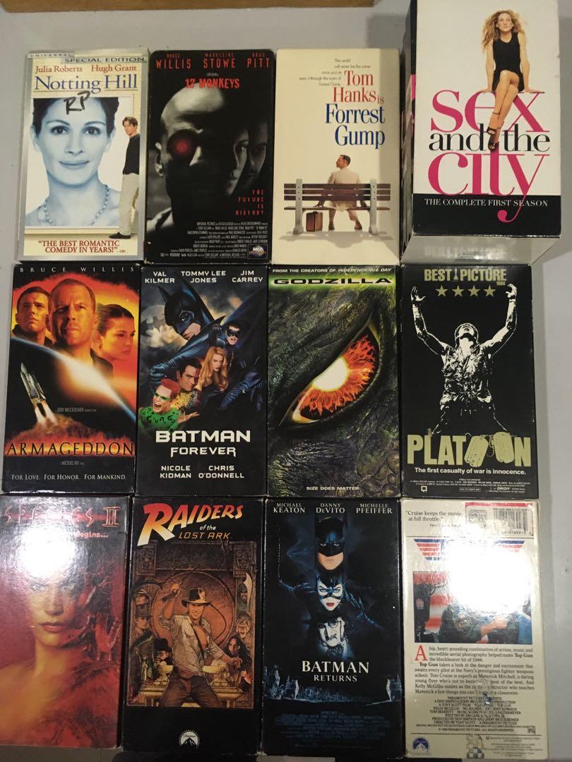 Vintage VHS (Category: Vintage Collectibles) located in Makati City. Submitted by silver_ben (Listing ID 281976342, Image 1). Description: Forest Gump Top Gun Platoon Godzilla Raiders of the Lost Ark Armageddon Batman Forever Batman Returns 12 Monkeys Nothing Hill Species II Sex and the City 3x .