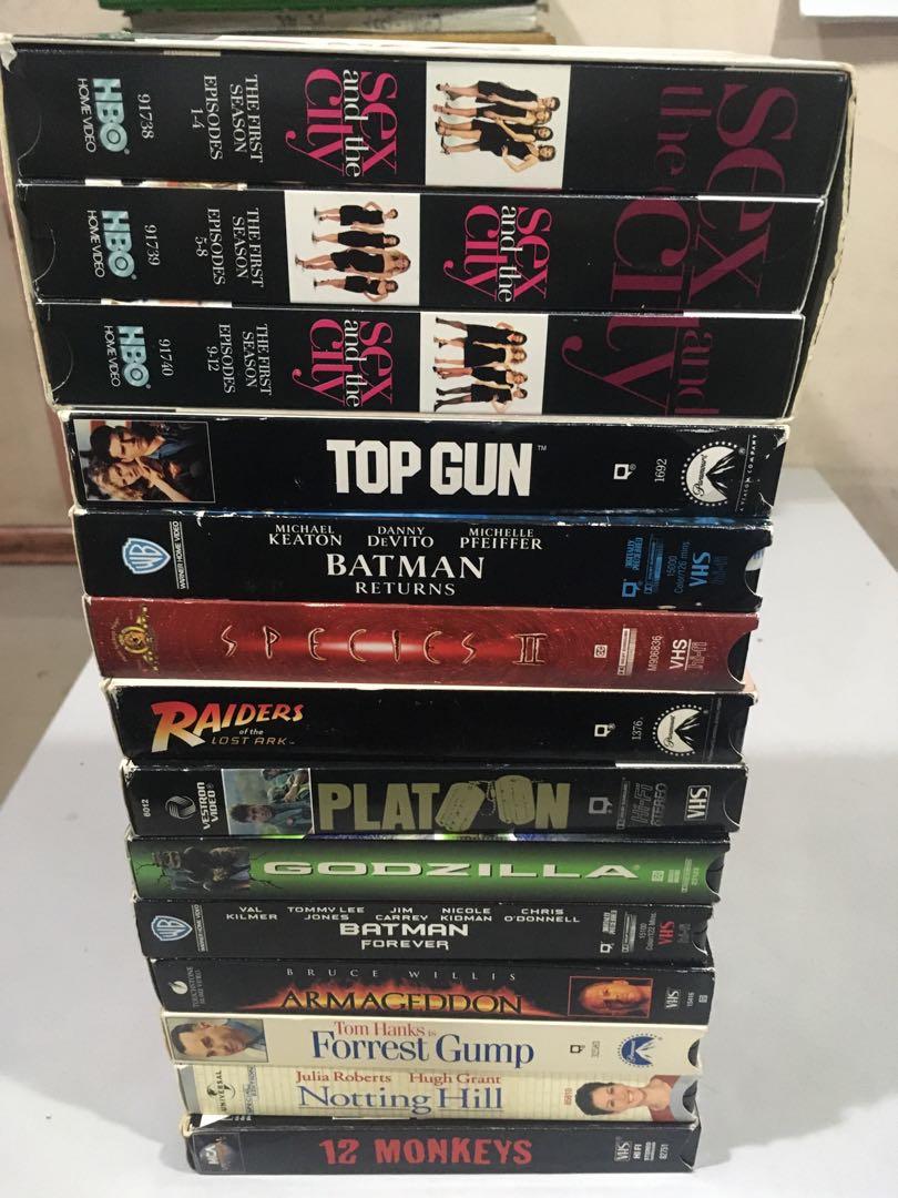 Vintage VHS (Category: Vintage Collectibles) located in Makati City. Submitted by silver_ben (Listing ID 281976342, Image 3). Description: Forest Gump Top Gun Platoon Godzilla Raiders of the Lost Ark Armageddon Batman Forever Batman Returns 12 Monkeys Nothing Hill Species II Sex and the City 3x .
