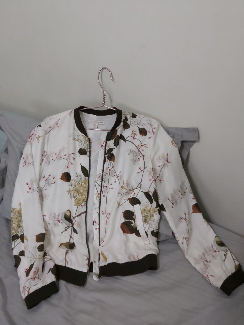 White floral bomber jacket clearance