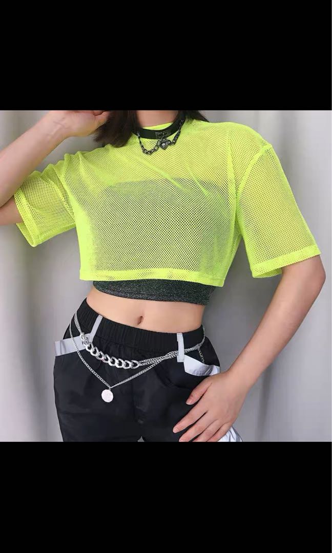 neon green mesh crop top