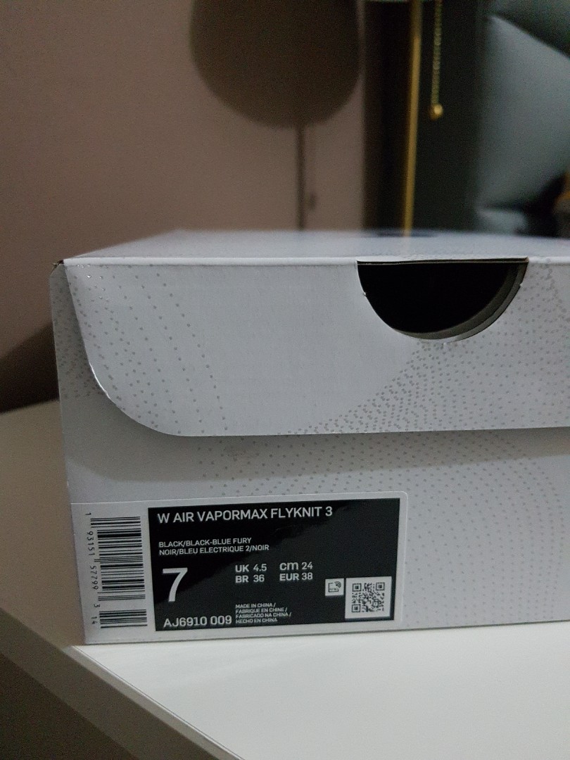 Nike Women s Air VaporMax Flyknit 3 BLACK BLACK BLUE FURY SONIC YELLOW US 7 Men s Fashion Footwear Sneakers on Carousell