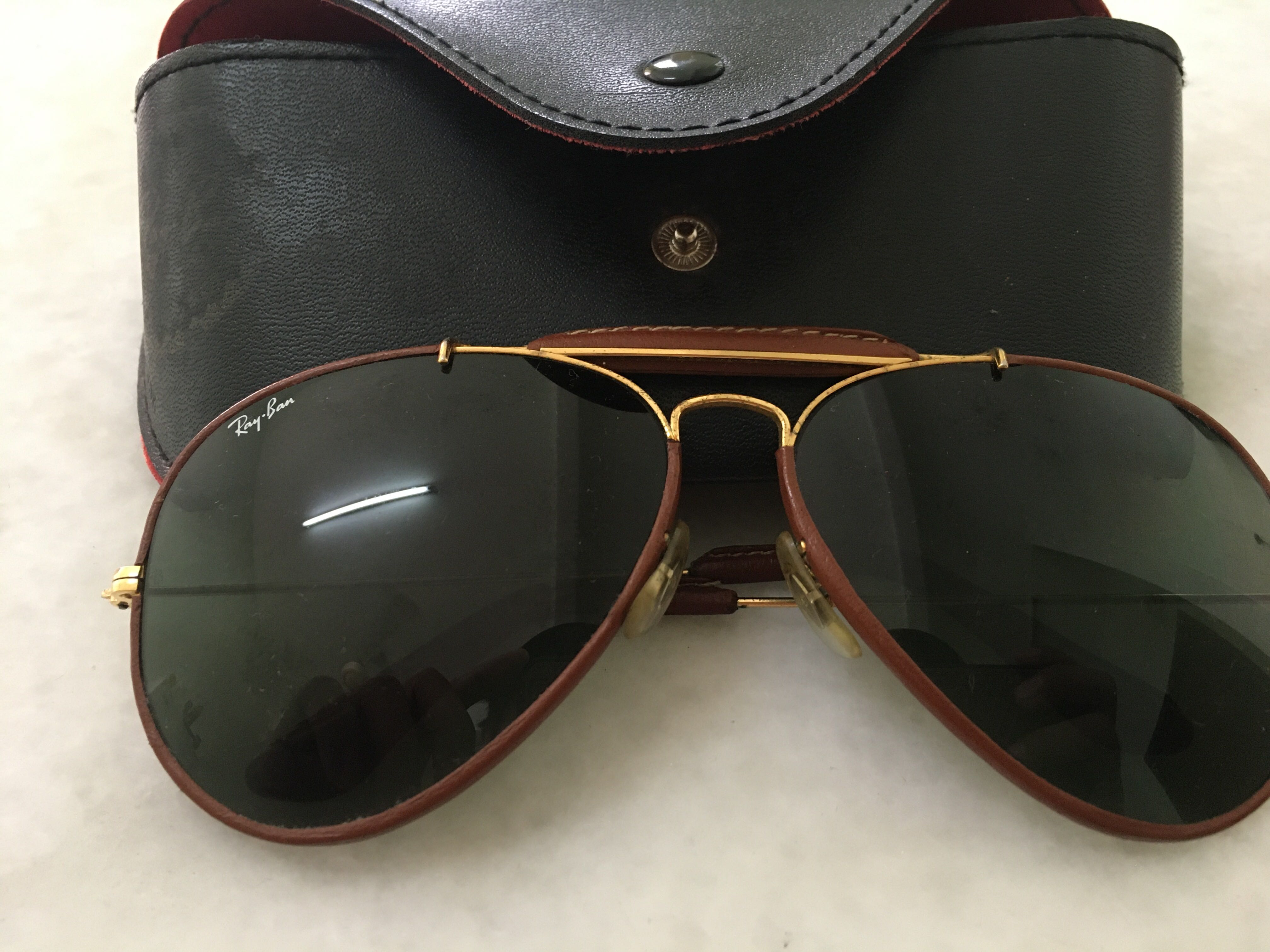 ray ban leather aviator