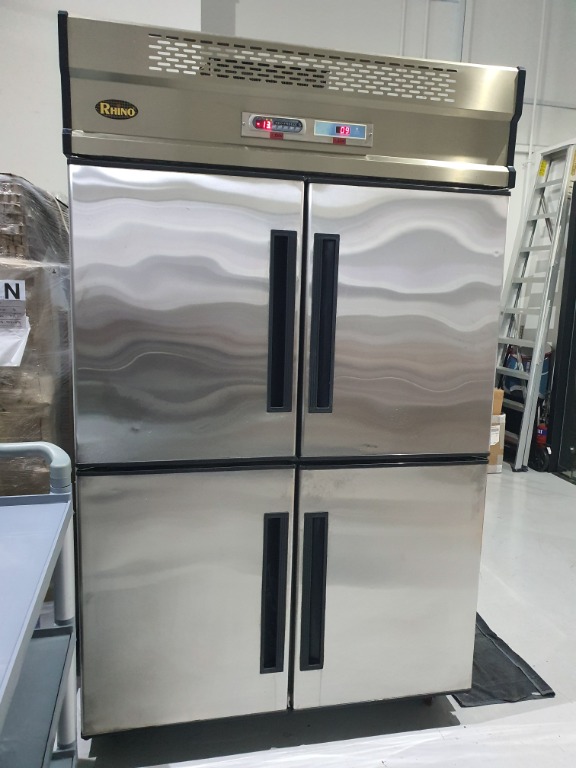 Rhino 4 door upright commercial freezer below with chiller on top, TV