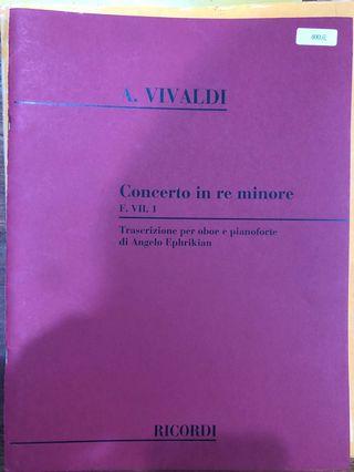 樂譜 Oboe Vivaldi Concerto in re minore 雙簧管維瓦第協奏曲