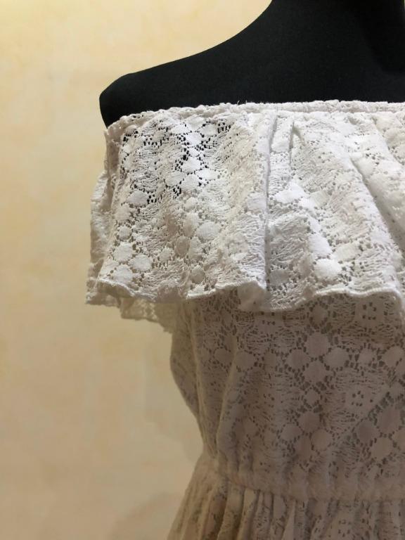 ABERCROMBIE & FITCH White Off Shoulder Lace Garterized Dress, Women's ...