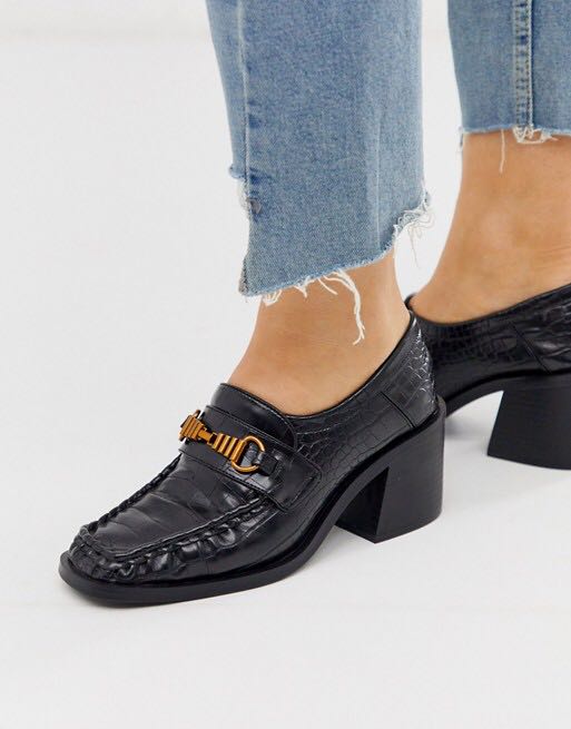 mid heel loafers black