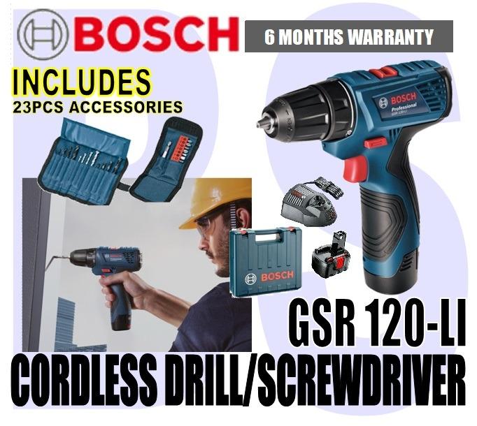Bansoon Bosch Cordless Drill Driver 12v Gsr 120 Li Comes With 23pcs Screw Bit Drill Bit Set 2pcs 12v Battery 1 Charger Car Accessories On Carousell