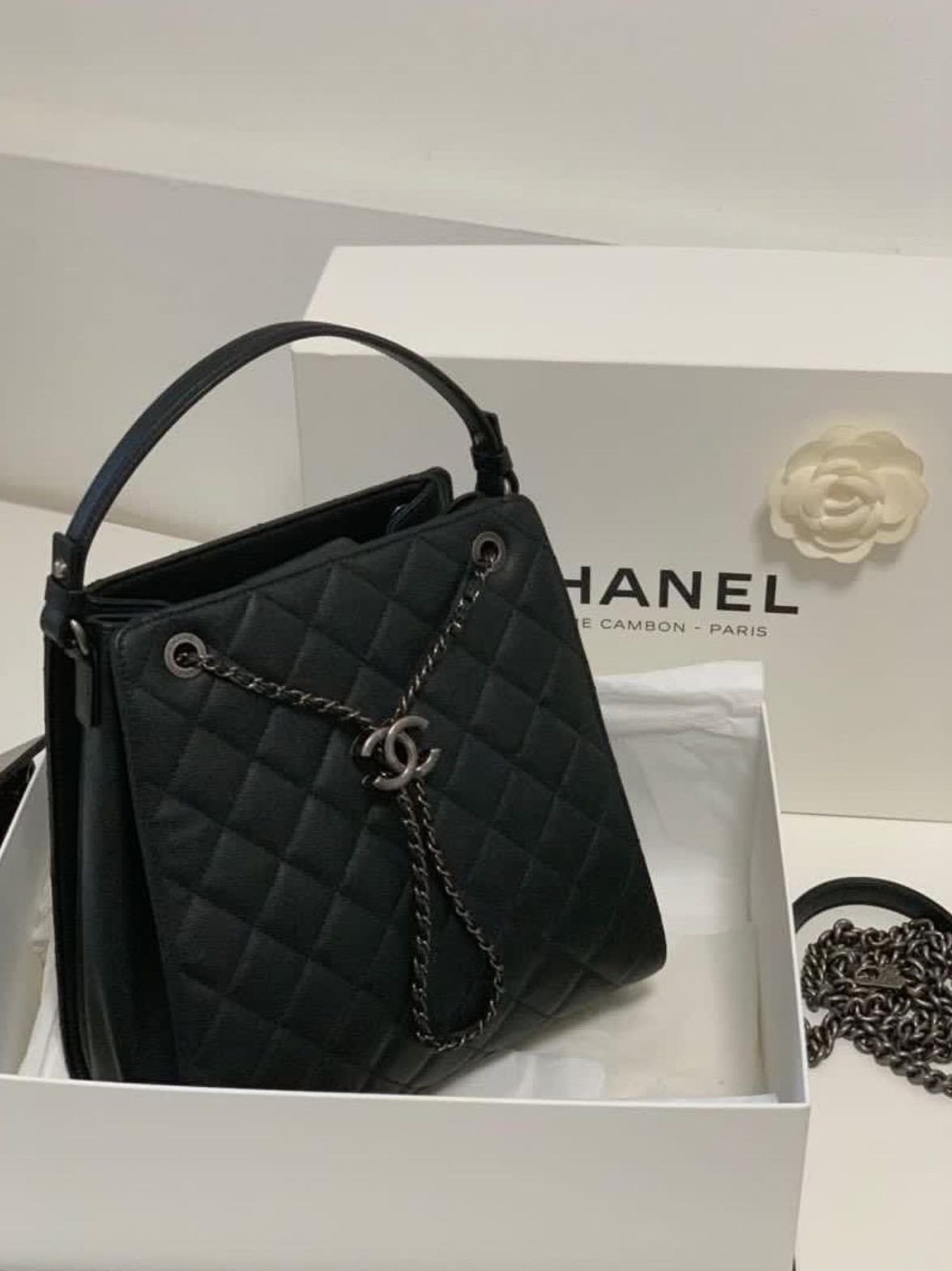 Chanel Accordion Bucket Bag - large, Luxury, Bags & Wallets on Carousell