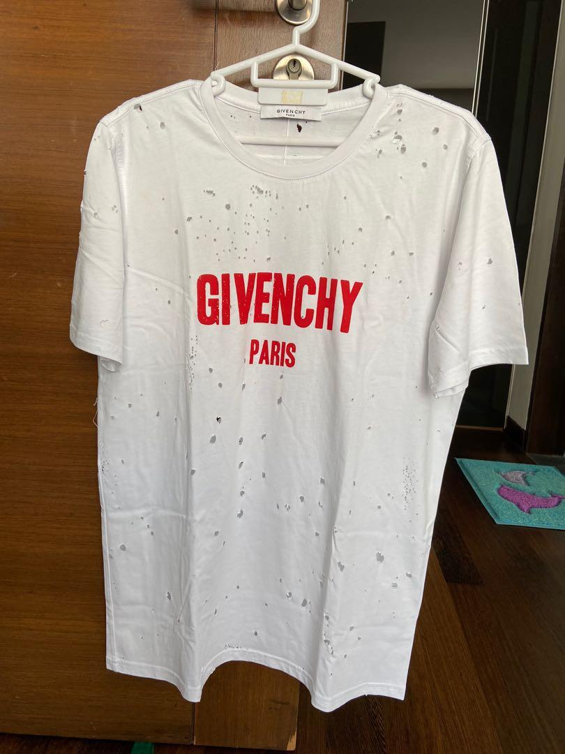 Givenchy Distressed Red Logo Tee Men s Fashion Tops Sets