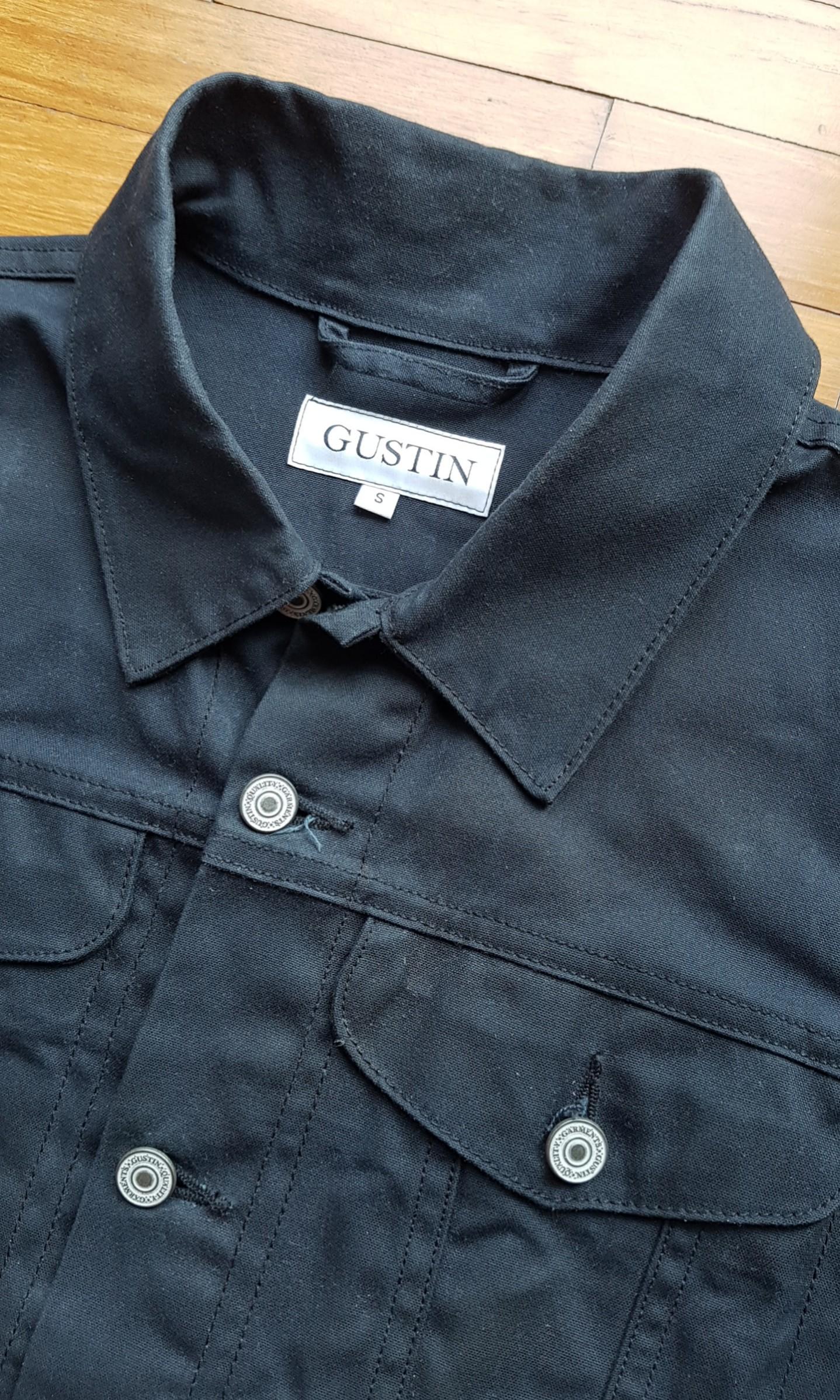 GUSTIN BLACK WAX COTTON TRUCKER JACKET, Men's Fashion, Coats