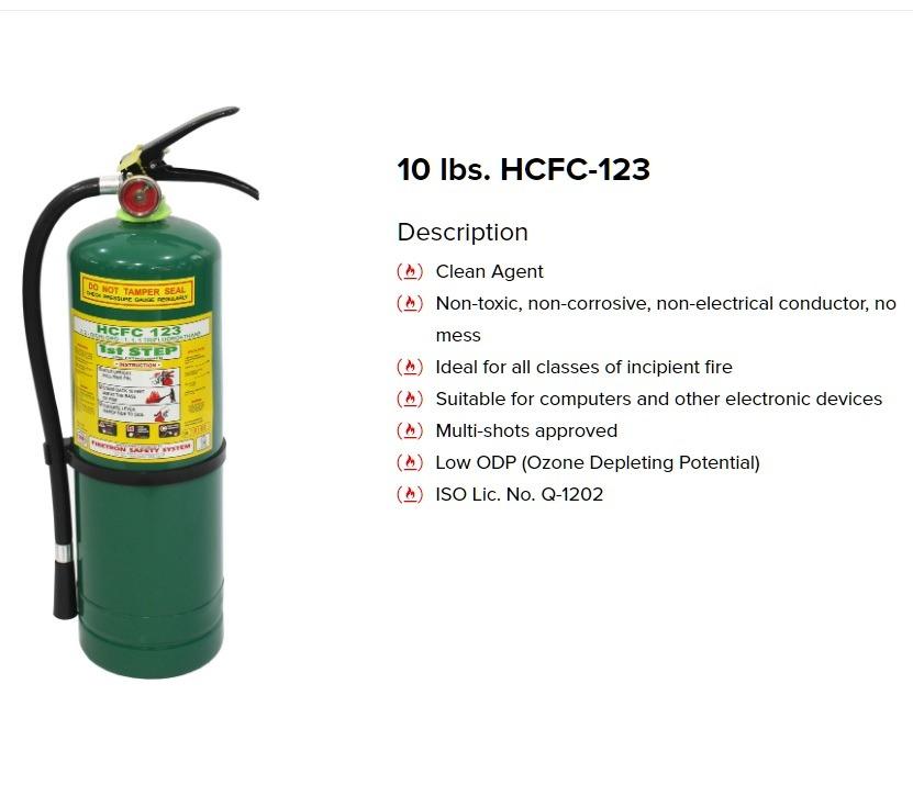 1st Step Fire Extinguisher HCFC 123 (Green) Premium Quality (Category: Construction Tools & Equipment) located in Quezon City. Submitted by iker3091 (Listing ID 282415415, Image 2). Description: First Step HCFC123 Fire Extiguishers (ISO Lic No. Q-1202) Ideal for all classes of Incipient Fires, Clean Agent, Non Toxic, Non Corrosive, Non Electric Conductor, No Mess, Suitable for Computers and other Electronic Devices, Multi Shots Approved and Low O