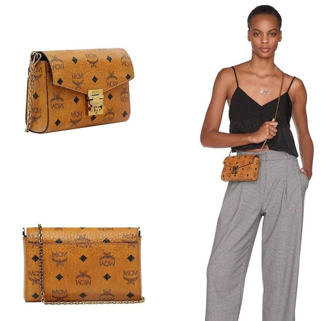 McM Small Millie Flap Crossbody 18.5 11.5 4 Cognac