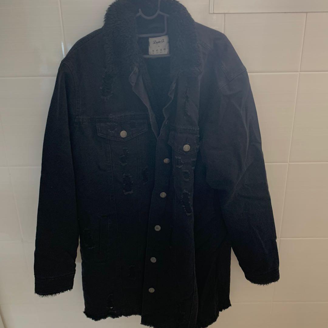 Primark Black Denim Furry Winter Jacket Women S Fashion Clothes