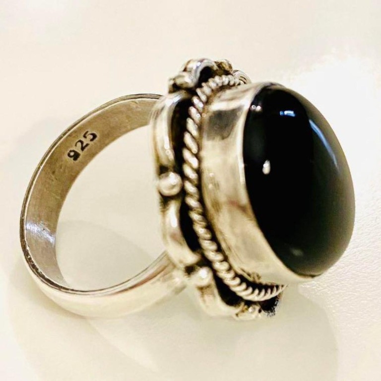 Vintage Style 925 Silver Black Stone Necklace Ring Set 復古懷舊黑石925銀頸鏈及介指套裝 $280包郵