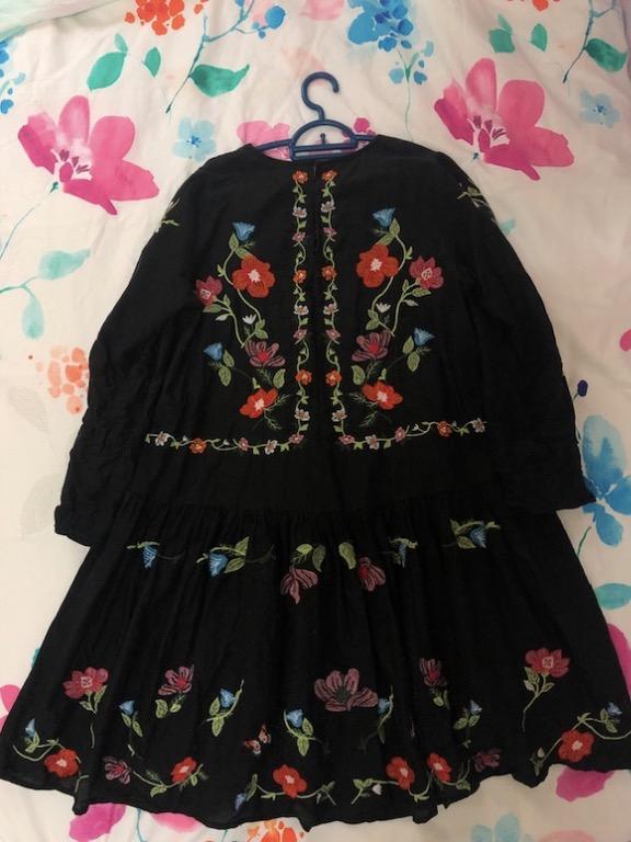 ZARA Black Floral Embroidered Dress Women s Fashion Muslimah