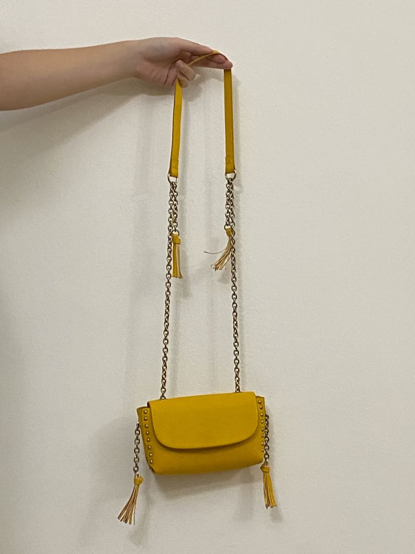 Zara yellow boho sling bag, Women's