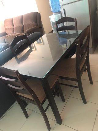 4 seater solid wood with glass top dining set