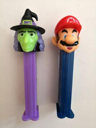 PRELOVED / Set of 2 / PEZ Mario Bro and Witch Head Empty Candy Dispenser Toy - in very good condition