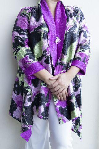 Mandarin Women’s Designer Synthetic Silk Overcoat - Jacket (Purple)