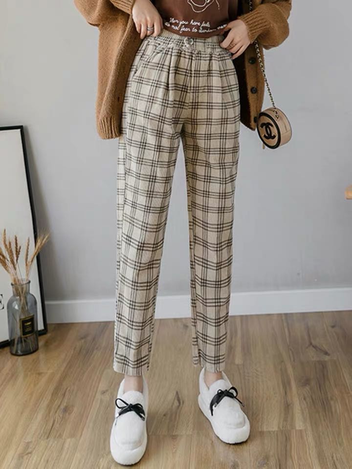 Checkered pants for ladies outlet
