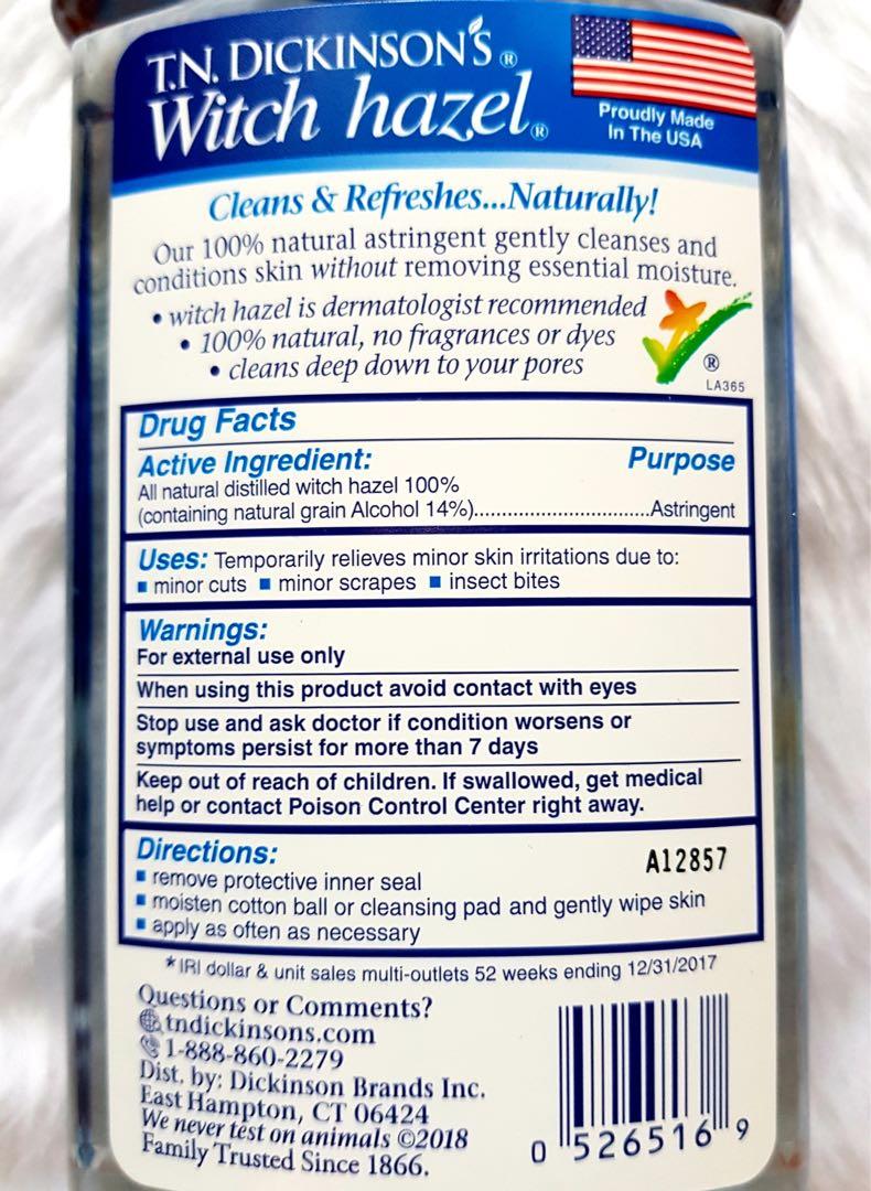 Dickinson's Witch Hazel 100% Natural Astringent (Category: Face Care) located in Valenzuela. Submitted by randomk1ngdom (Listing ID 282605377, Image 2). Description: Dickinson's Witch Hazel 100% Natural Astringent, For Face & Body ✅ 100% FRESH & AUTHENTIC from the US ✅ Available in TRIAL size and the full bottle REPACKED 30ml - 80php REPACKED 50ml - 100php REPACKED 100ml - 170php BIG bottle (16oz/473ml) - 480php All are actual product photos. Don