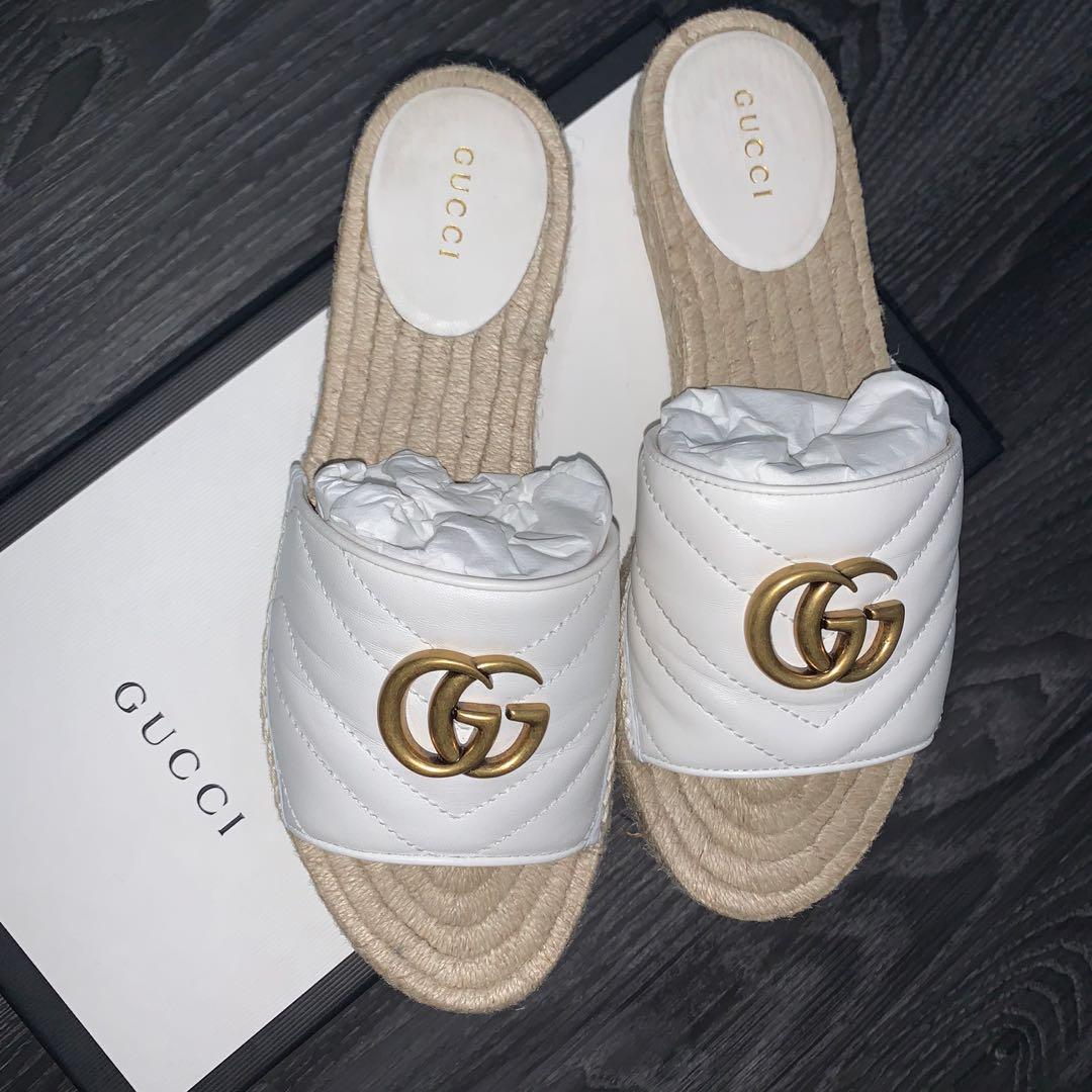 Gucci White Leather Espadrille Sandals Women s Fashion Shoes on