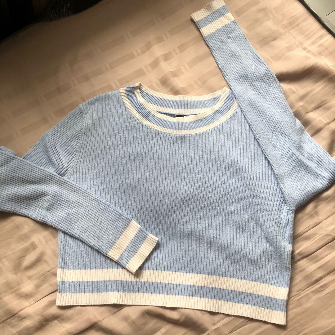 H M Baby Blue Cropped Sweater Women S Fashion Tops Other Tops On Carousell