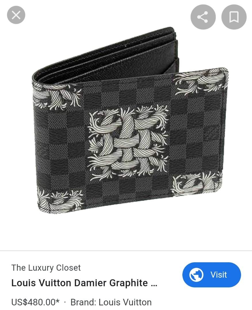 Louis Vuitton 2015 Damier Graphite Pattern Multiple Wallet - Black