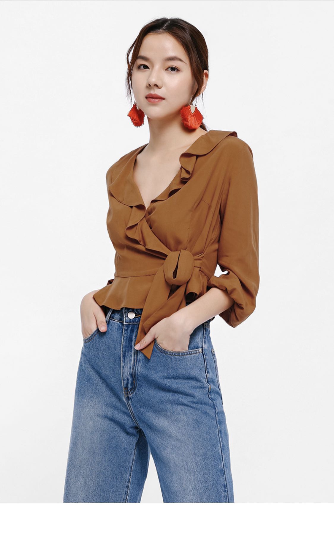 ruffle hem wrap blouse