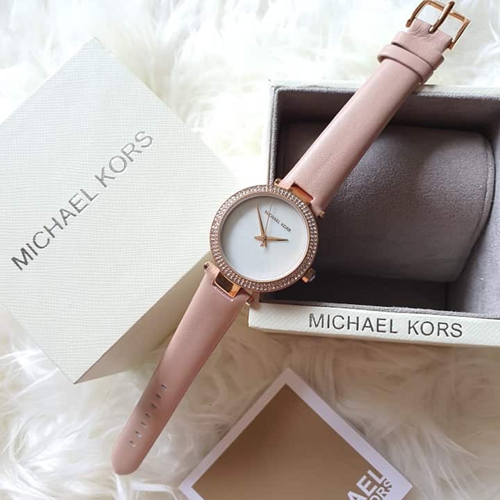 michael kors pink leather strap watch