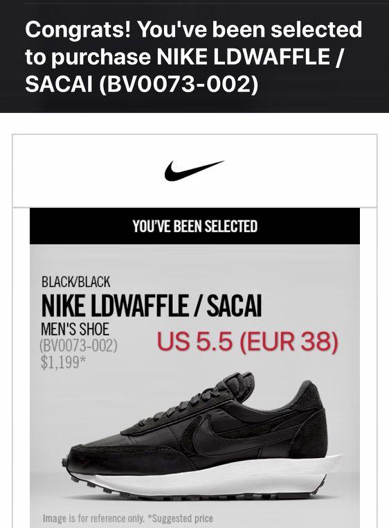 Nike SACAI ldwaffle Black US5.5, 女裝 