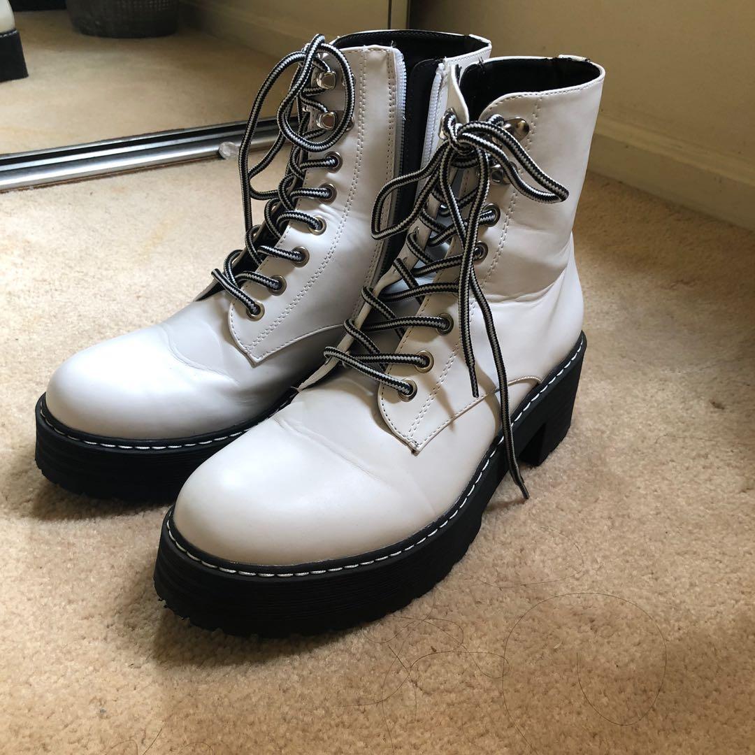white platform combat boots